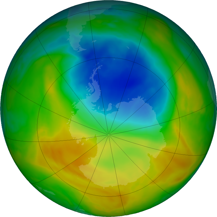 Antarctic ozone map for 02 November 2019